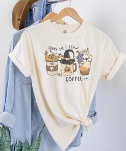 Scary Til I get My Coffee Halloween Spooky Season Gift Shirts