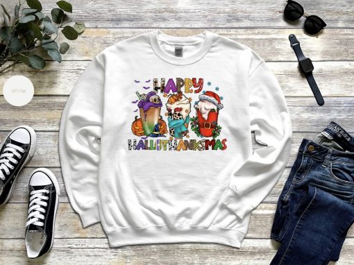 Happy Hallothanksmas Fall Coffee Thanksgiving Pumpkin 2023 T-Shirt