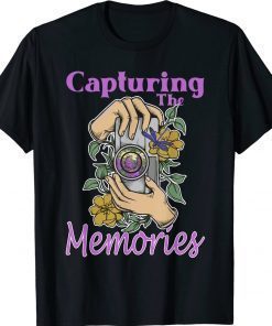 Vintage Capture The Memories Photography Camera Flowers Dragonfly TShirt