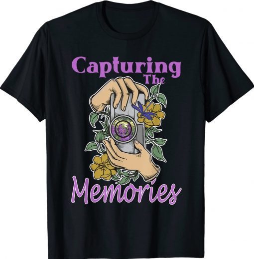 Vintage Capture The Memories Photography Camera Flowers Dragonfly TShirt