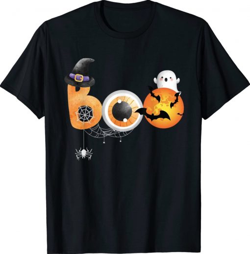 Spooky Moon Halloween Boo Spider Web Bat Witch Vintage TShirt