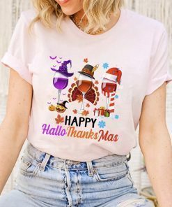 Wine Glass Happy Hallothanksmas Gift TShirt