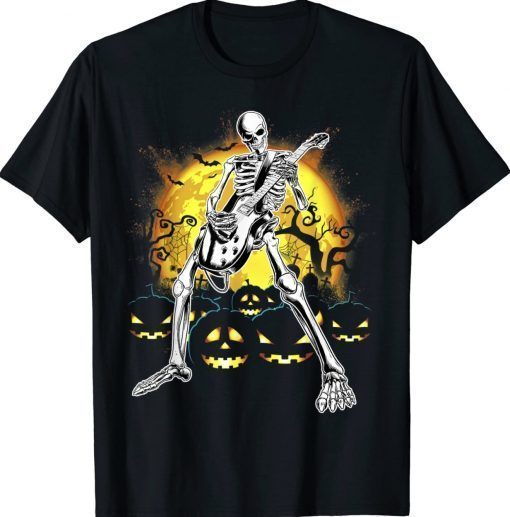 Happy Halloween Skeleton Playing Guitar Pumpkin Vibes Unisex TShirt