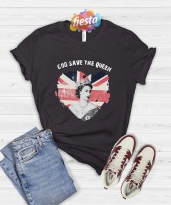Vintage God Save The Queen RIP Queen Elizabeth British Flag TShirt