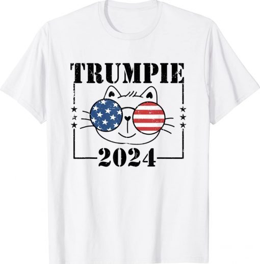 Trumpie Cat 2024 Proud Trumpie 2024 Sunglasses USA Flag Vintage TShirt