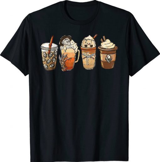 Gift Horror Fall Coffee Pumpkin Spice Latte Iced Autumn Halloween Shirts