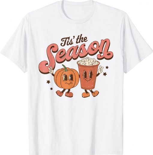 Tis The Season Vintage Retro Style Pumpkin Autumn Fall Latte Funny TShirt