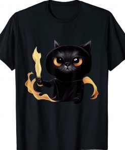 Black Cute Cat Wizard With Power Of Fire For Animal Lovers Gift Shirts