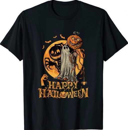 Happy Halloween Pumpkin Ghost Autumn Leaves Graphic Art Retro Shirts