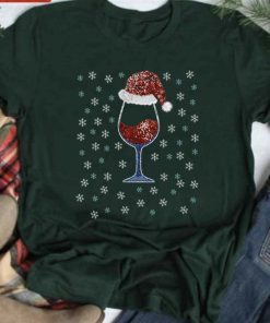 Wine With Christmas Hat Christmas Snowflakes Winter Unisex TShirt