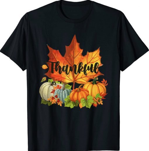 Happpy Thanksgiving Day Autumn Fall Maple Leaves Thankful Vintage TShirt