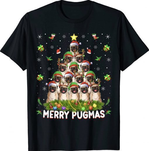 Merry Pugmas Xmas Decorations Santa Pug Dog Christmas Tree Unisex TShirt