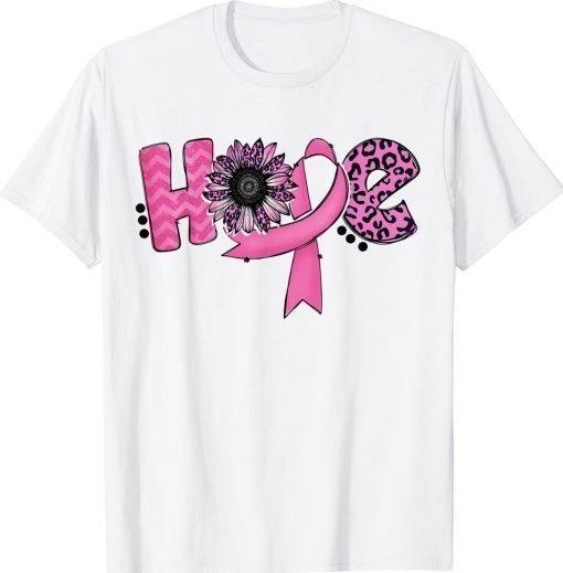 Hope Pink Ribbon Leopard Sunflower Breast Cancer Awareness Gift TShirt