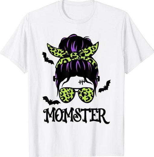 Momster Womens Halloween Messy Bun Mom Ster Gift Shirt