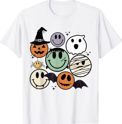 Spooky Witch Ghost Pumpkin Bat Funny Halloween Smile Face Gift TShirt