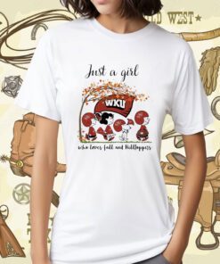 Just A Woman Who Loves Fall And Western Kentucky Hilltoppers Peanuts Cartoon Shirt