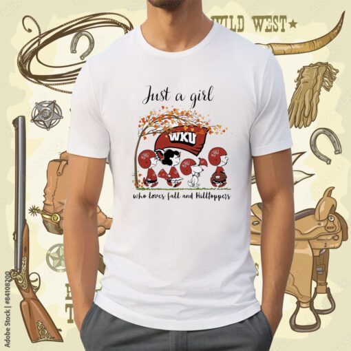 Just A Woman Who Loves Fall And Western Kentucky Hilltoppers Peanuts Cartoon Shirt