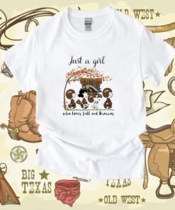 Just A Woman Who Loves Fall And Western Michigan Broncos Peanuts Cartoon Shirt