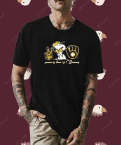 Snoopy Peace Love Milwaukee Brewers Shirt