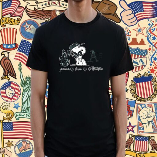 Snoopy Peace Love Oakland Athletics Shirt