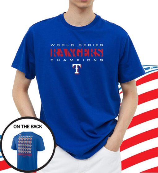 Texas Rangers Fanatics Branded 2023 World Series Champions Jersey Roster T-Shirt