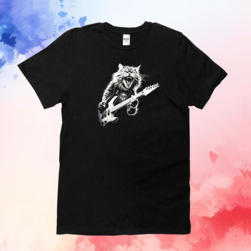 Rock Cat Playing Guitar T-Shirts