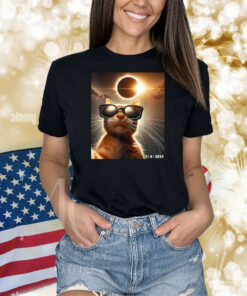 cat taking a selfie with solar 2024 eclipse wearing Glasses Shirts